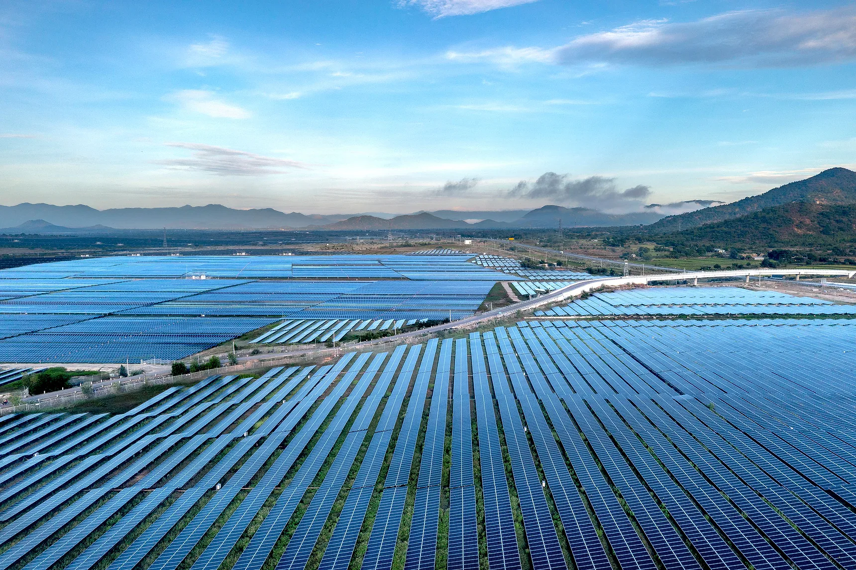 Aerial view of a large solar farm